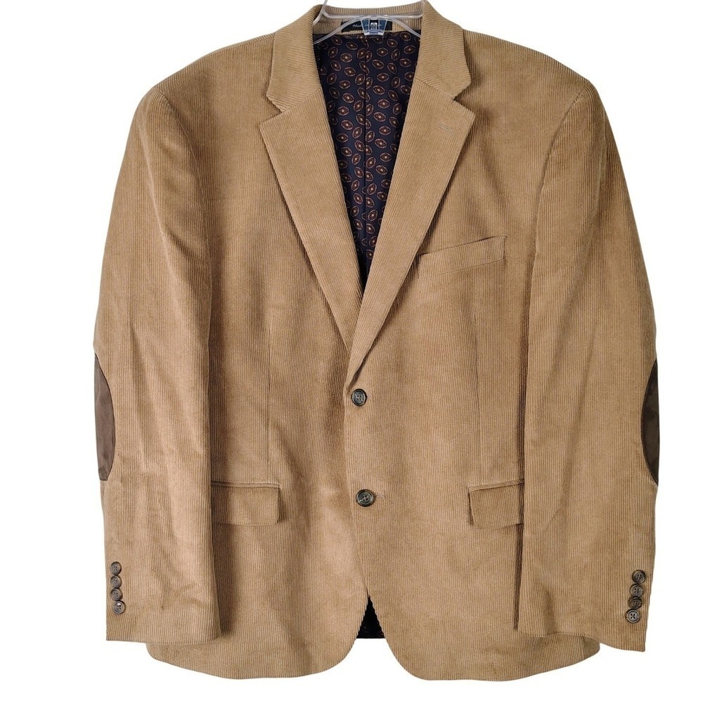 Chaps Mens Tan Corduroy Slim Fit Blazer Elbow Patches 44S Sport Coat‎ preppy